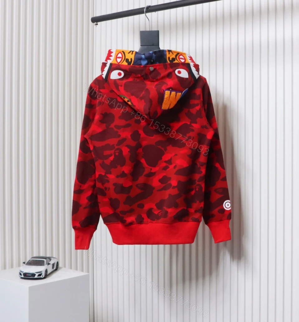 View 4 of BAPE Camouflage Double Hat Hoodie Red