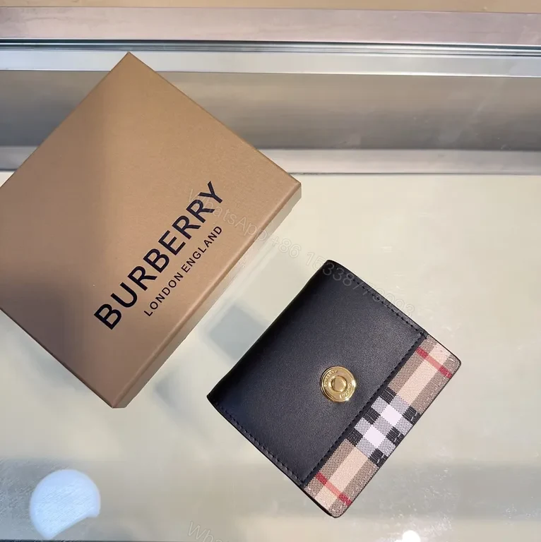 View 7 of Iconic Burberry Check Leather Wallet: Slim, Gold Clasp, Bi-Fold