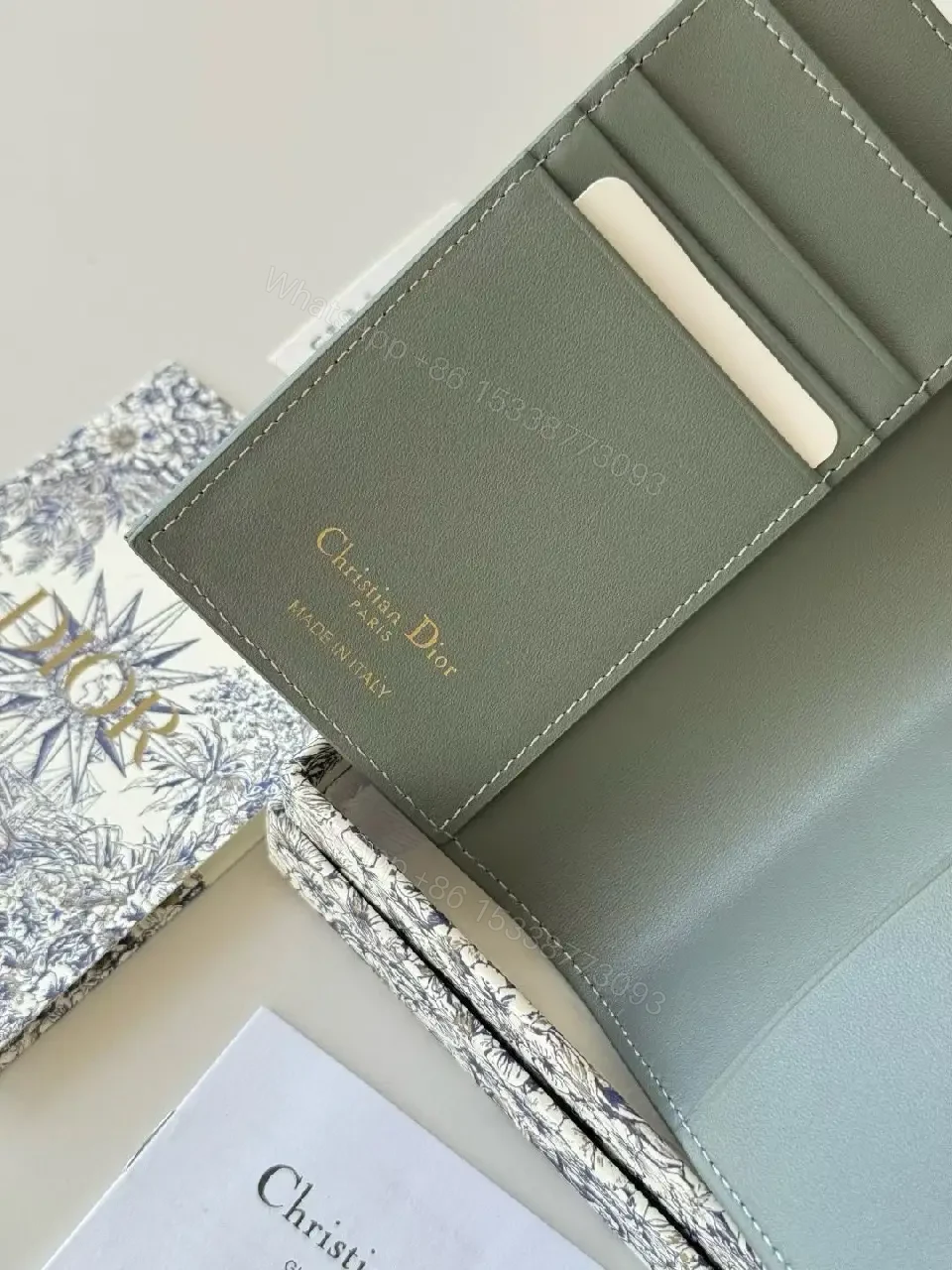 View 9 of Structured Sage Wallet: Canvas, Gold-Hardware, Signature Pattern