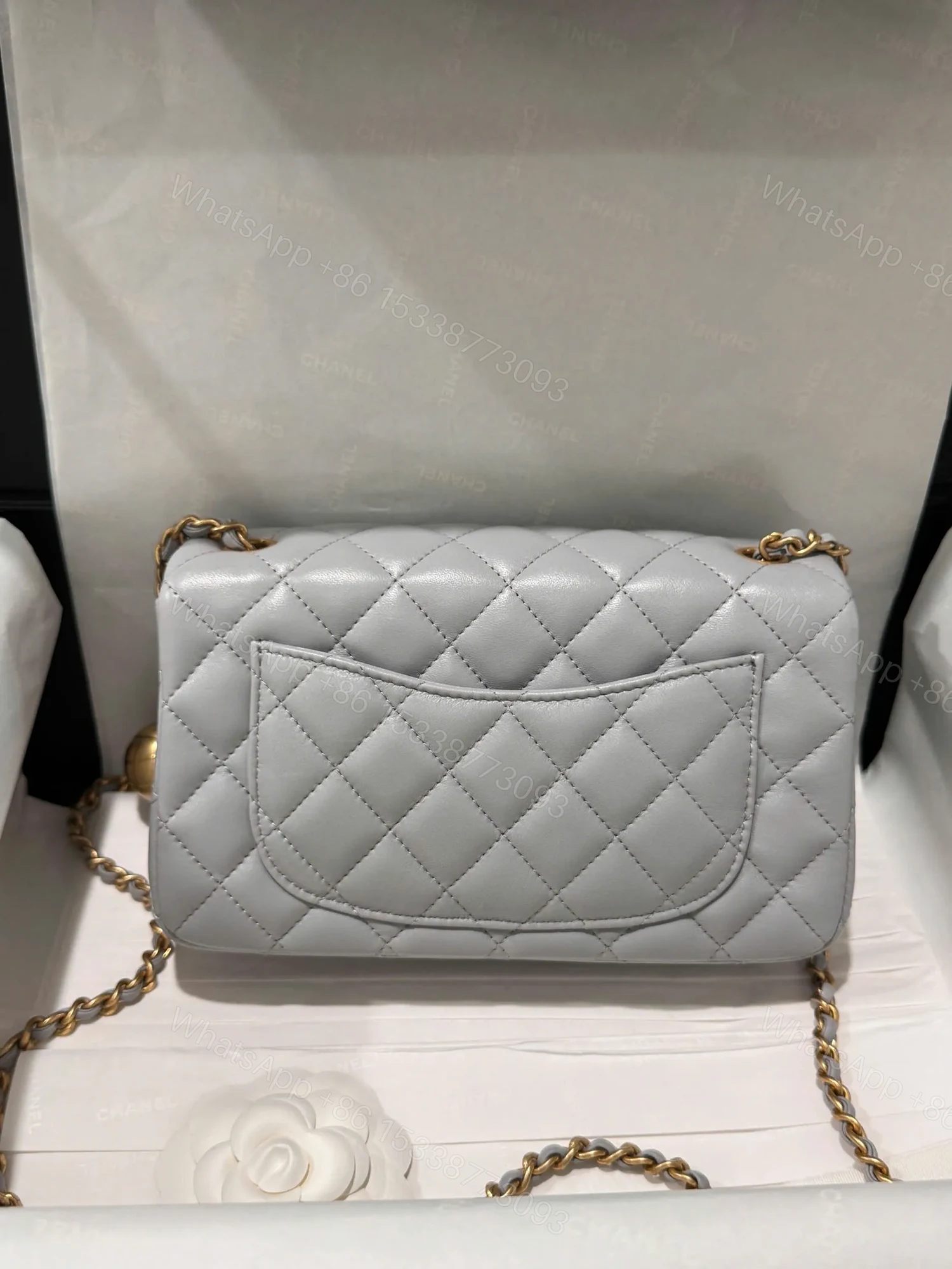 View 4 of Chanel Classic Woman’s Smooth Leather Grey Like Auth Handbags 20cm