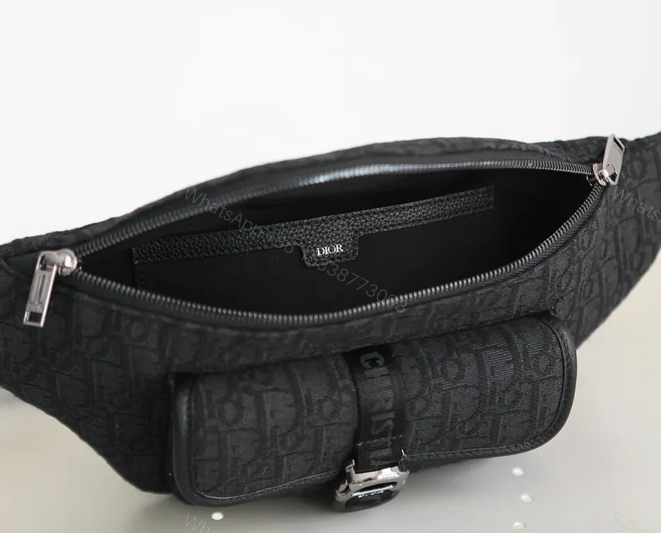 View 9 of Black Textured Belt Bag: Dior-Inspired Minimalist, Compact Utility