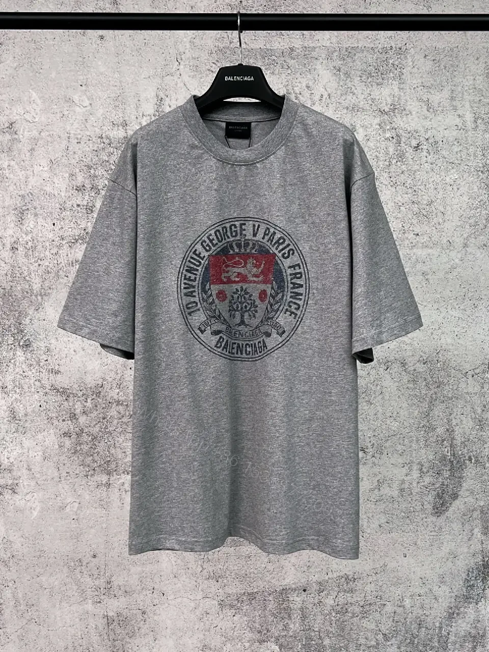 View 5 of Grey Cotton Crest Tee - Vintage Crest, Relaxed Fit, Premium Texture