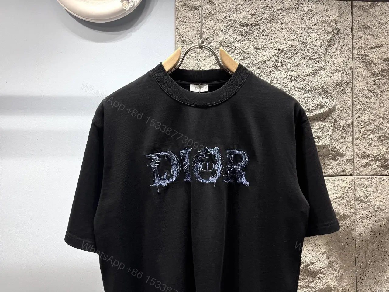 View 3 of Black Cotton Tee – Distressed Logo, Modern Streetwear Top
