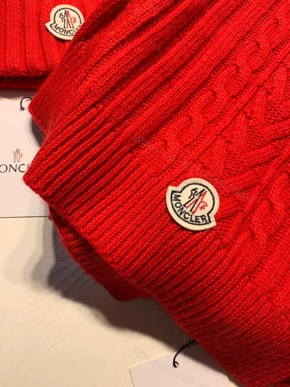 View 8 of Bold Red Knit Set: Moncler Wool Beanie & Scarf Set