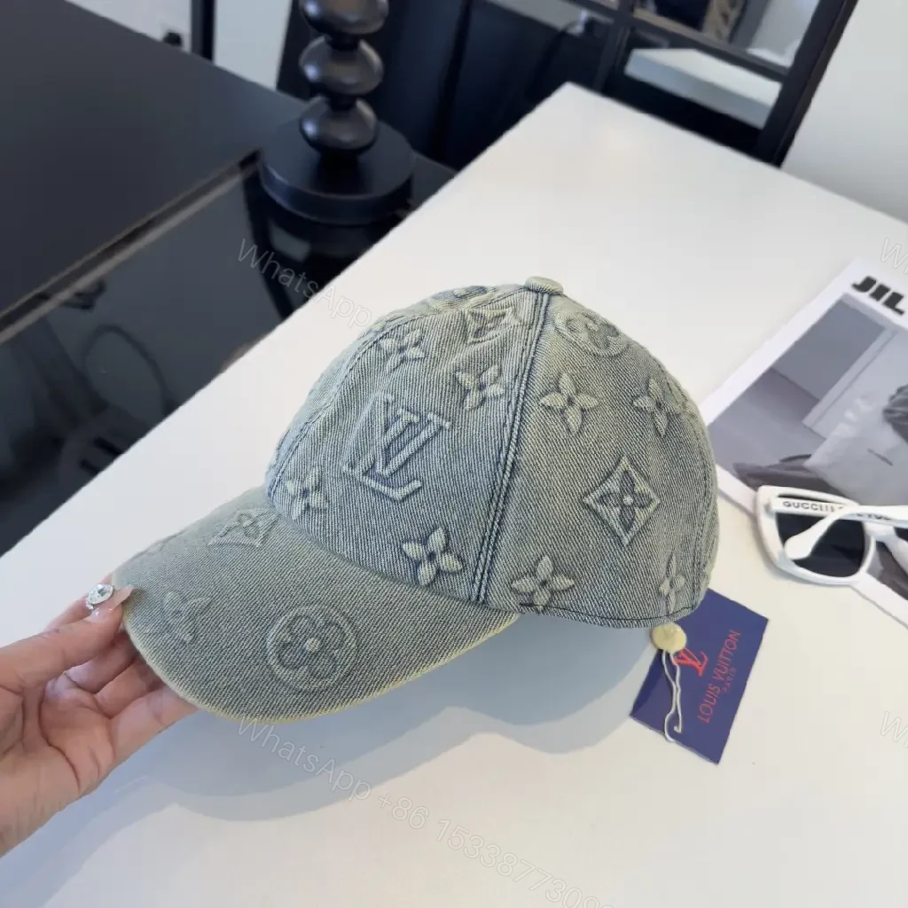 View 6 of Washed Gray Denim Cap Six-Panel Embossed Monograming