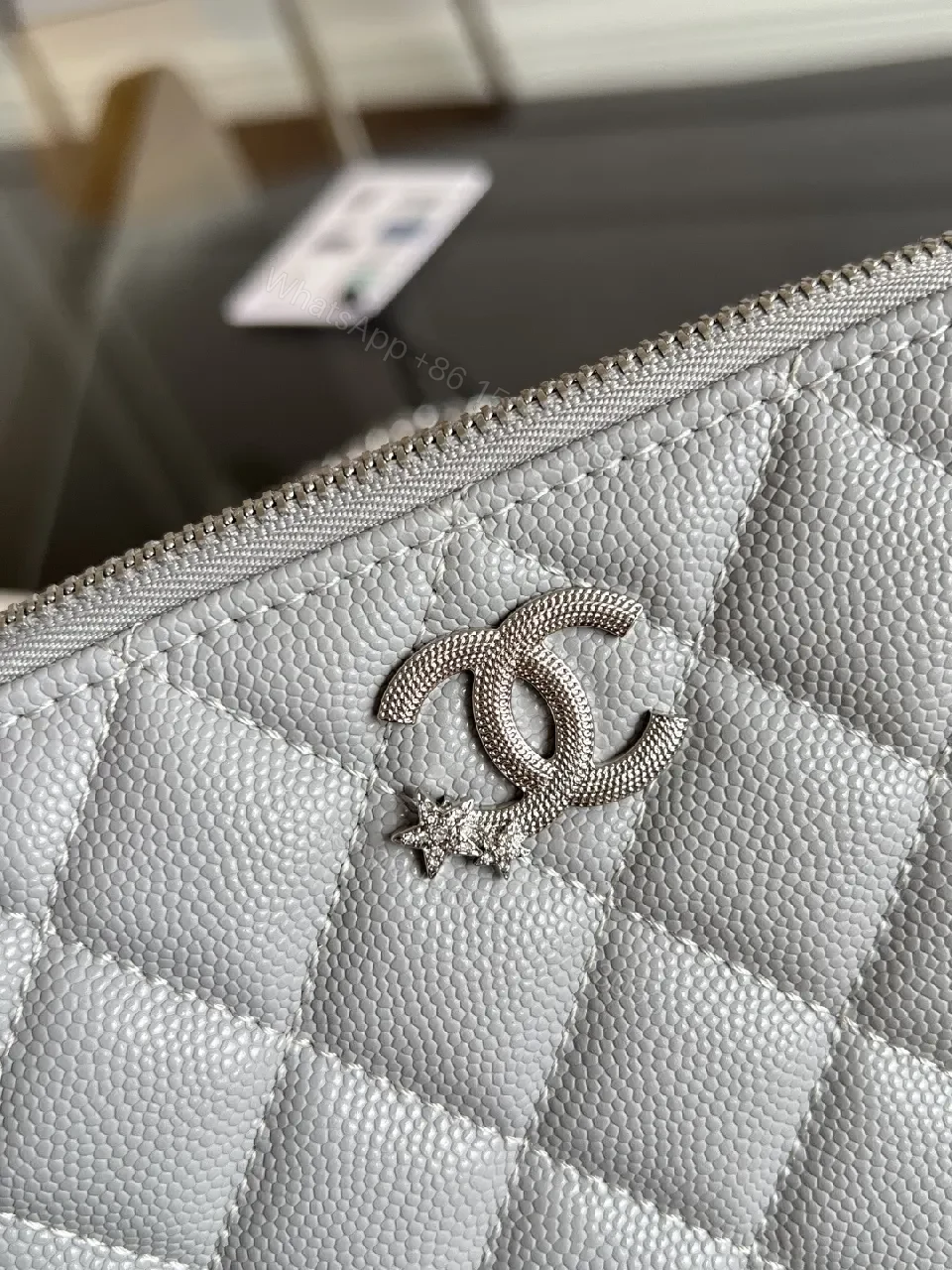 View 2 of Quilted Grey & Pink Mini Bag Set: Double-C Hardware, Chain Strap