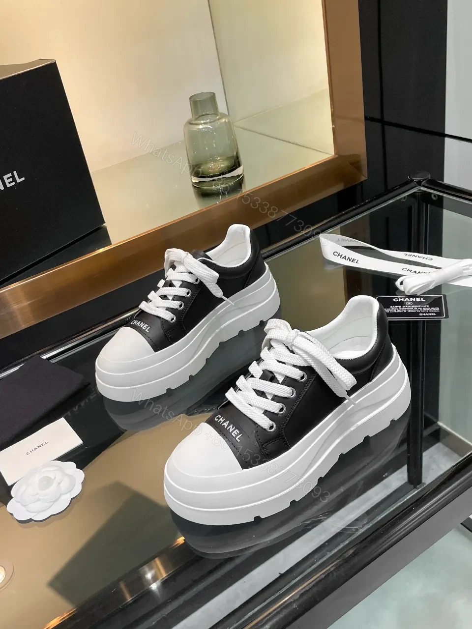 View 8 of Lux Black-White Leather Chunky-Sole Sneakers, Modern Comfort