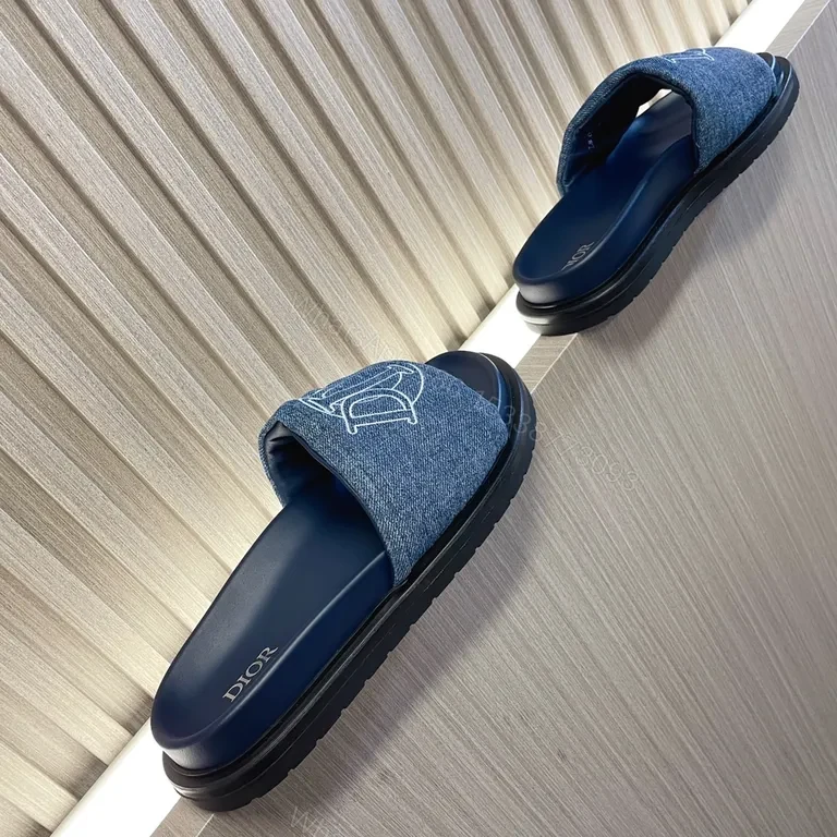 View 5 of Dior Denim Embellished Slide - Embroidered Luxury Sandal