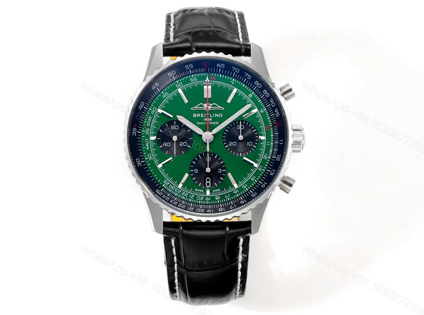 Super Clone Breitling Navitimer B01 Green Leather Strap 43MM Premium AB0138241L1P1 — view 1