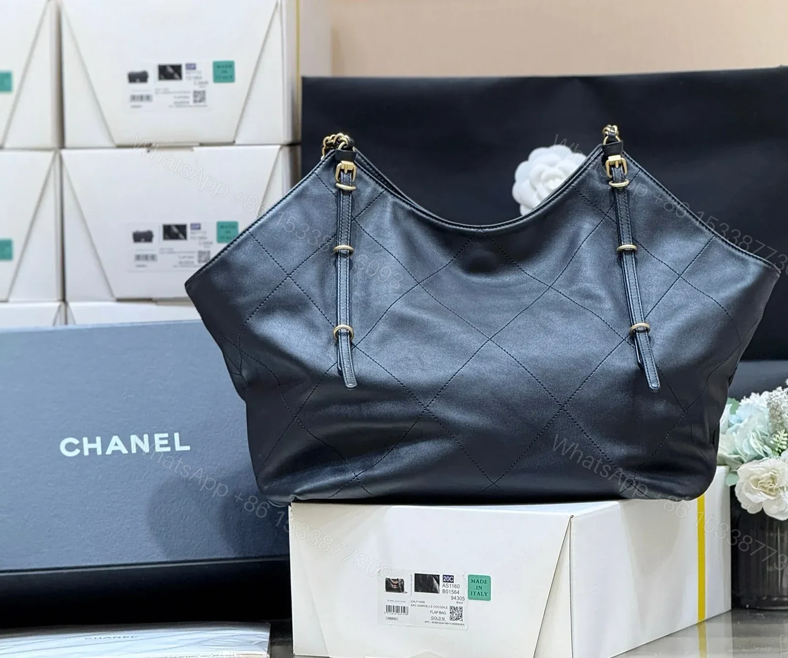 View 3 of CHANEL MEDIUM MAXI SHOPPING BAG 47 IN BLACK CALFSKIN GOLD-TONE METAL