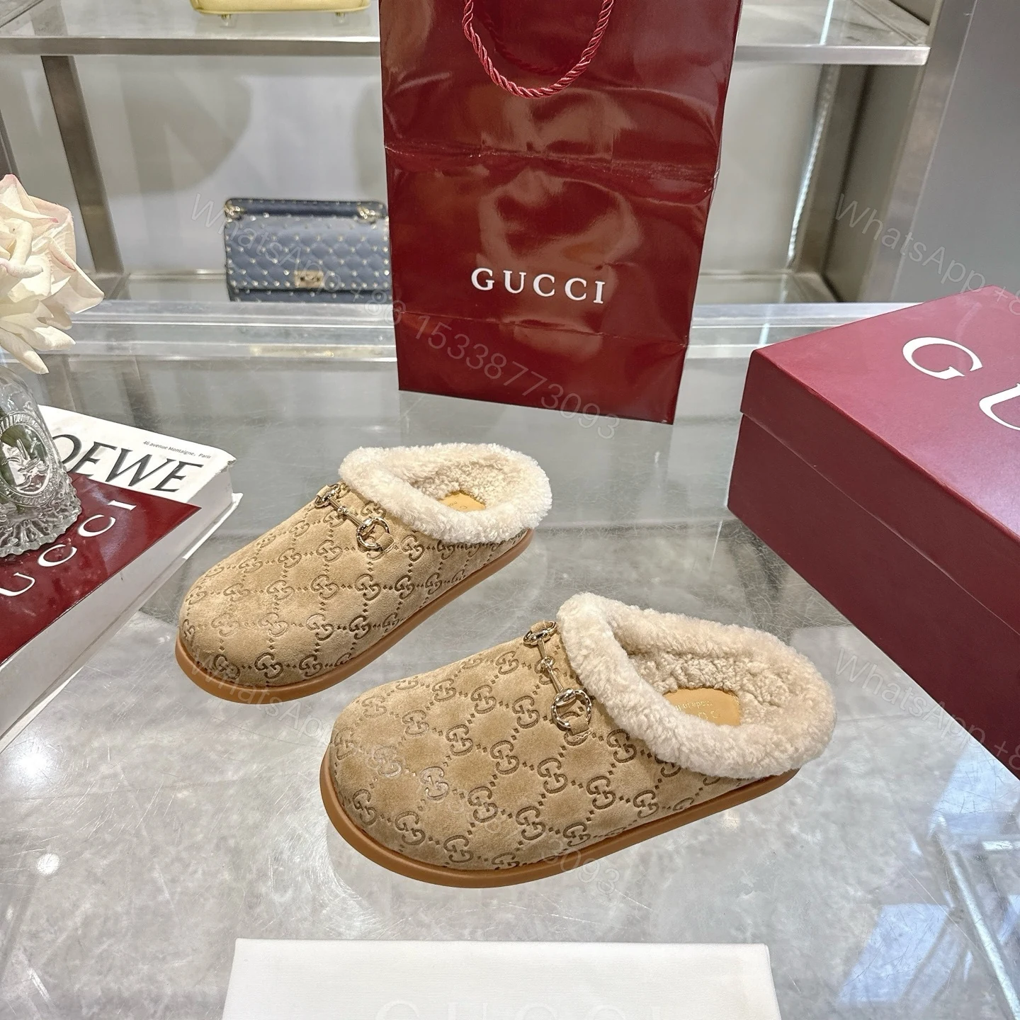 View 4 of Gucci Women Mule With Horsebit Beige Gg