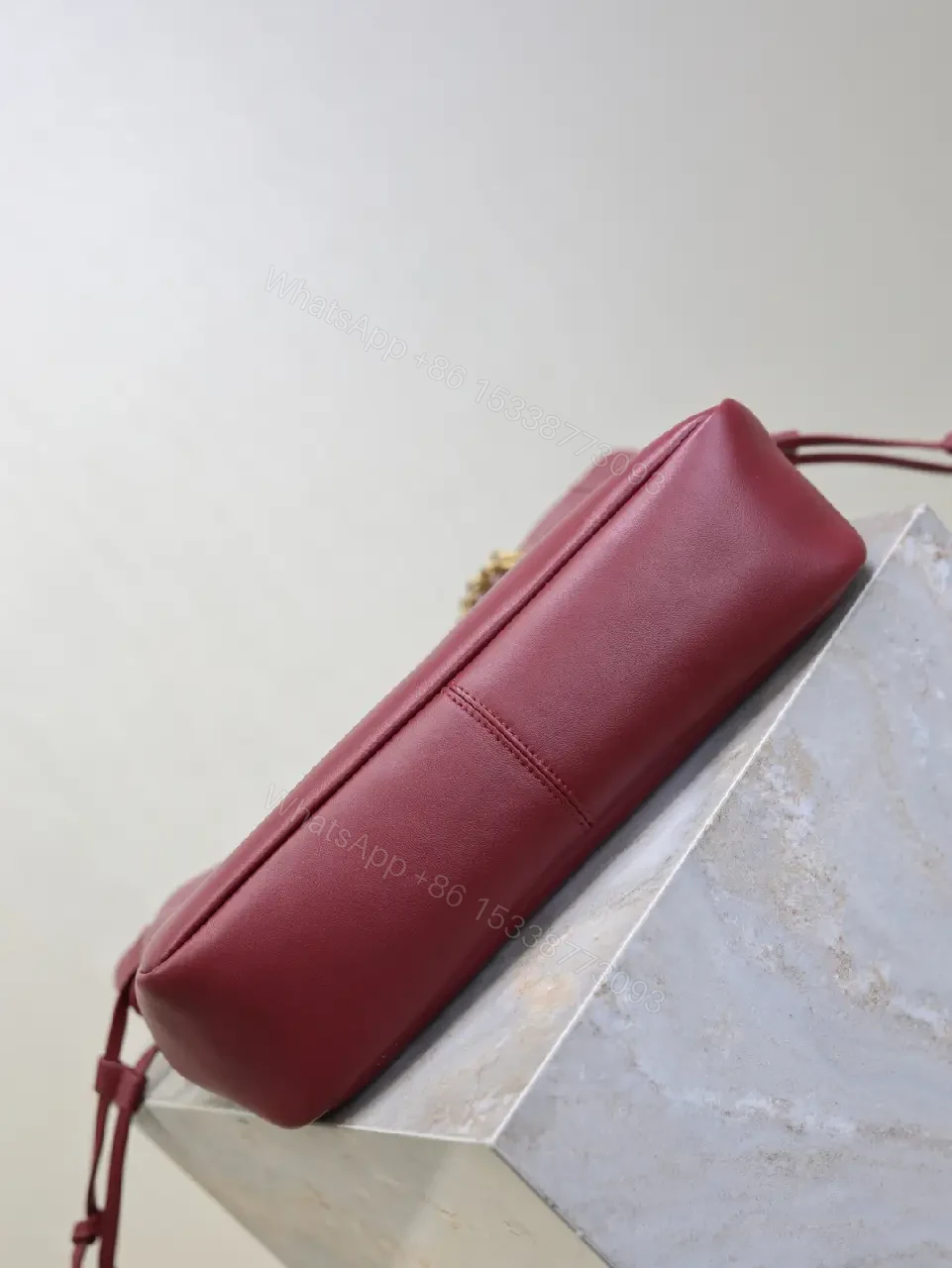 View 4 of Burgundy Quilted Tote: Luxury Satchel with Gold Hardware