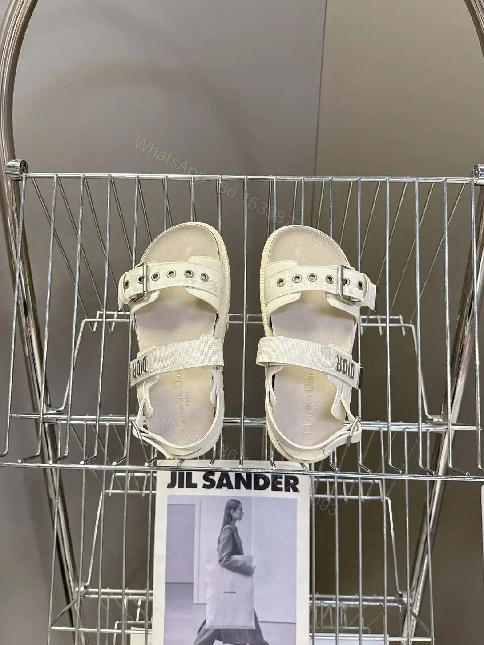 View 8 of White Leather Sandals, Combat Buckle, Dior Inspired Style, Open Toe Sandals