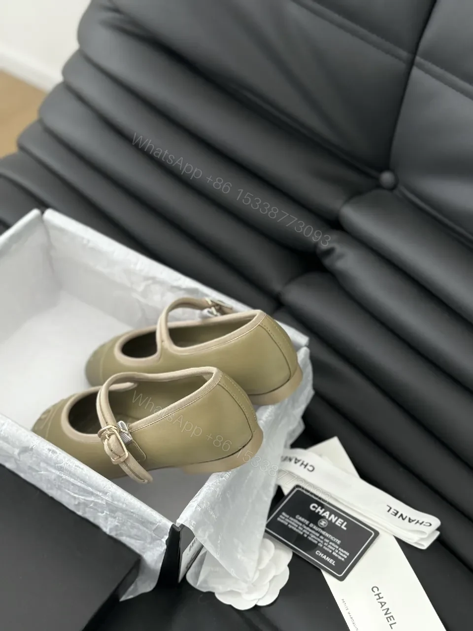 View 5 of Taupe Leather-Look Mary Jane Flats with Cushioned Insole