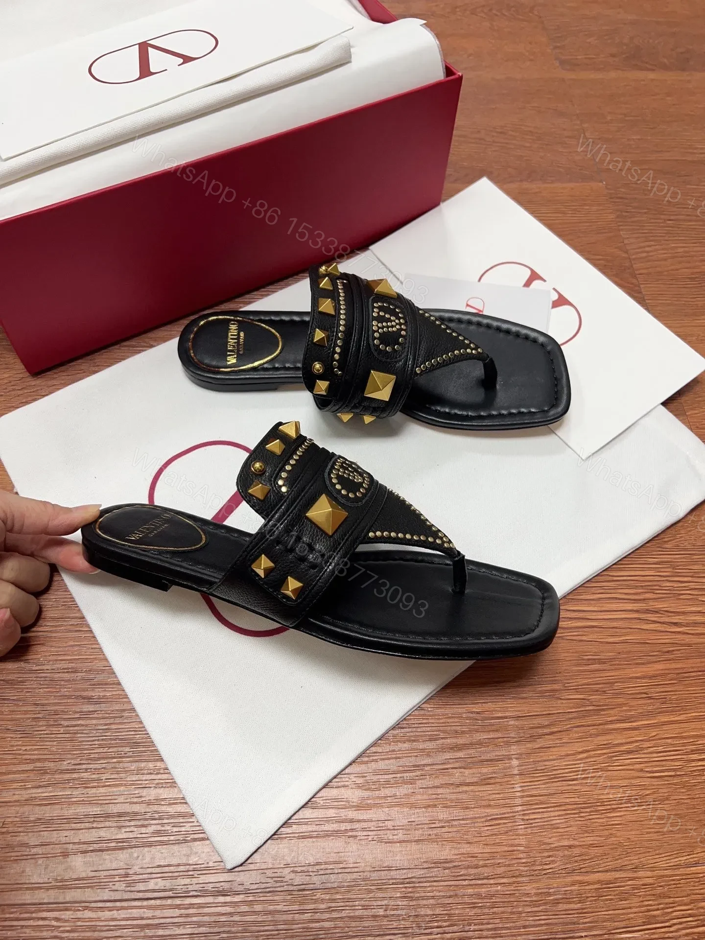 View 3 of Valentino Women Black Leather Studded Flats