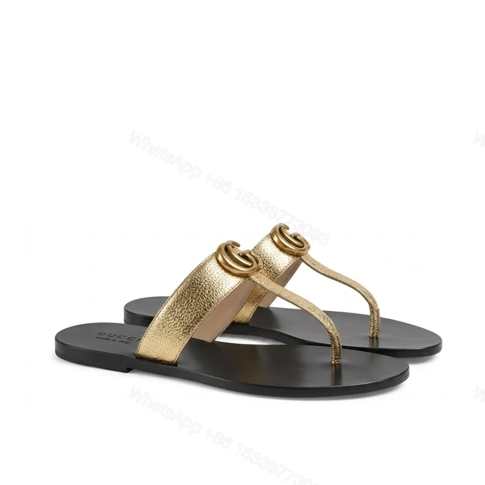 Gucci Thong Sandals With Double G Gold — view 1