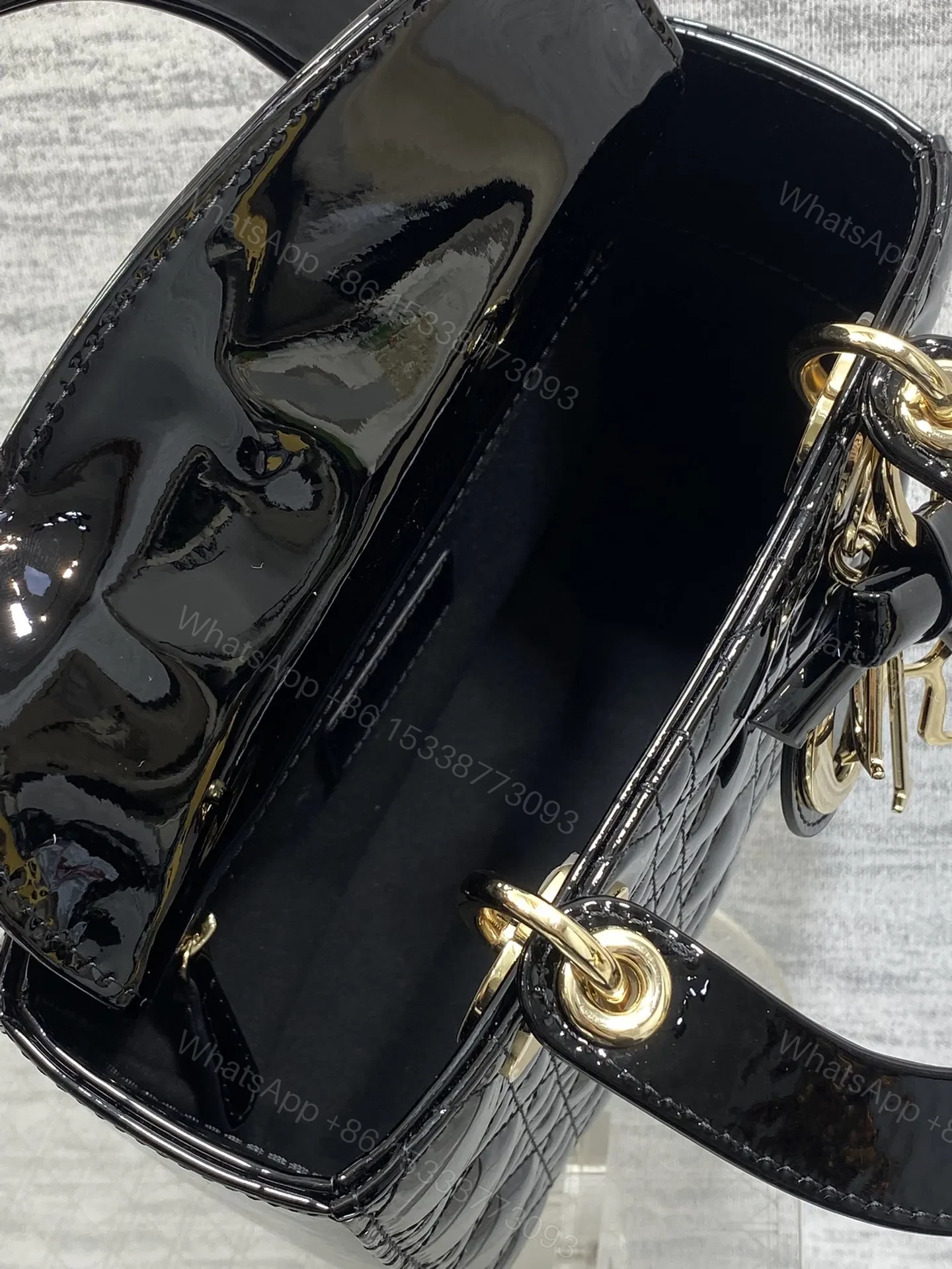 View 6 of Christian Dior Small Lady Dior bag in Black Patent