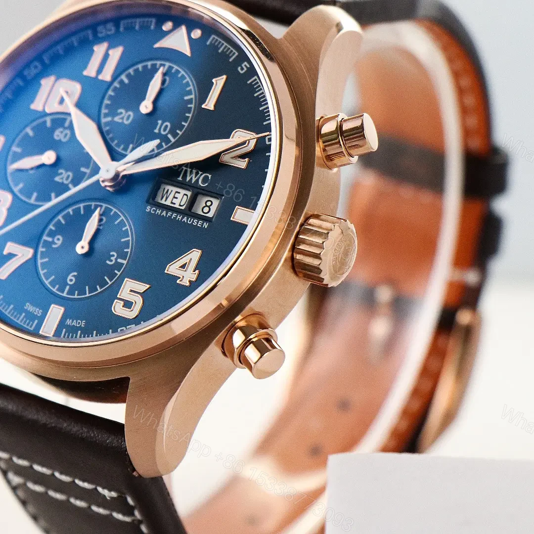View 6 of IWC Rose Gold Pilot Chronograph Blue Dial Leather Strap Ultimate 43MM IW378003