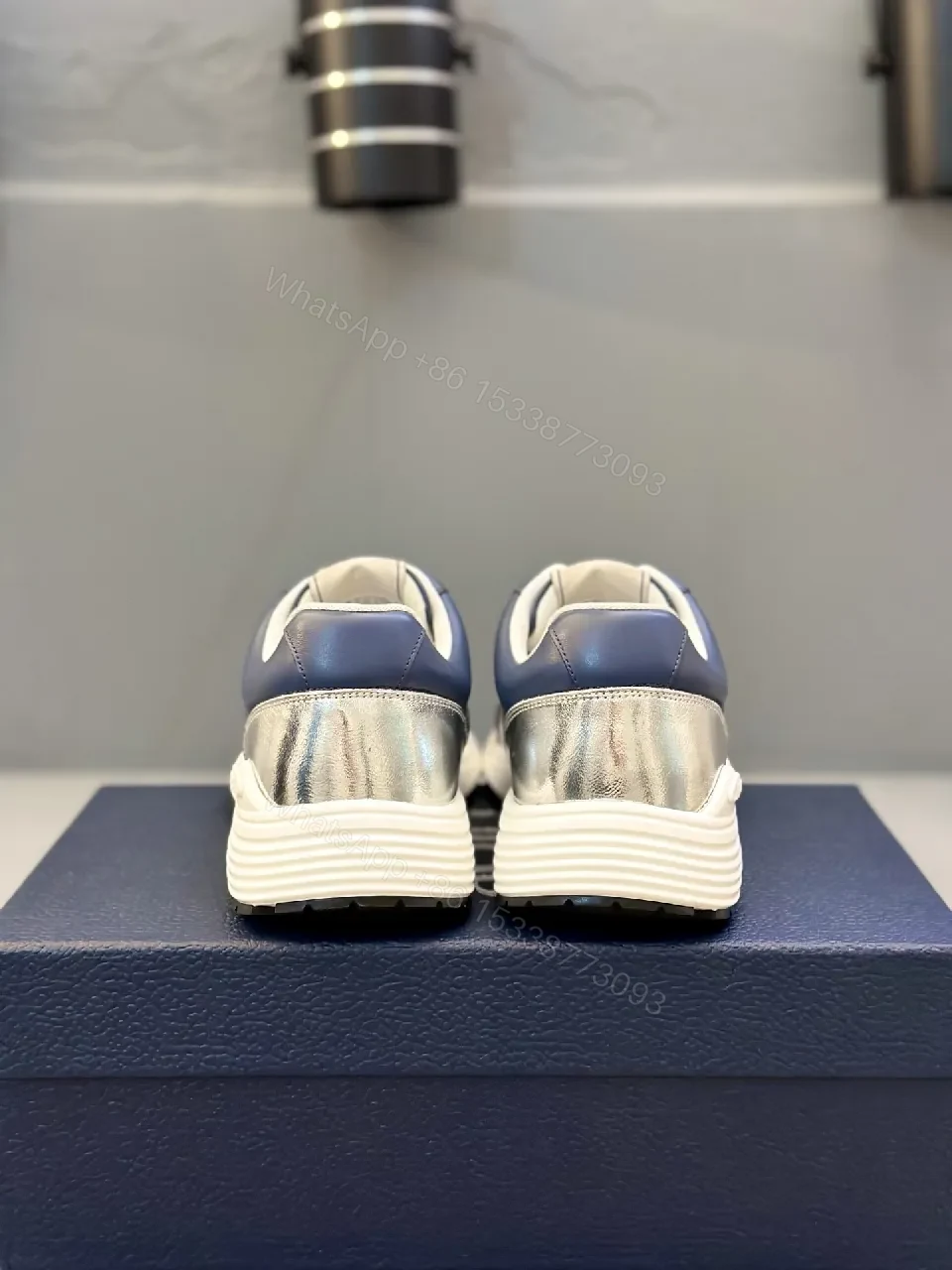 View 7 of Navy Leather-Like High-Top Sneaker | Smart Casual Comfort