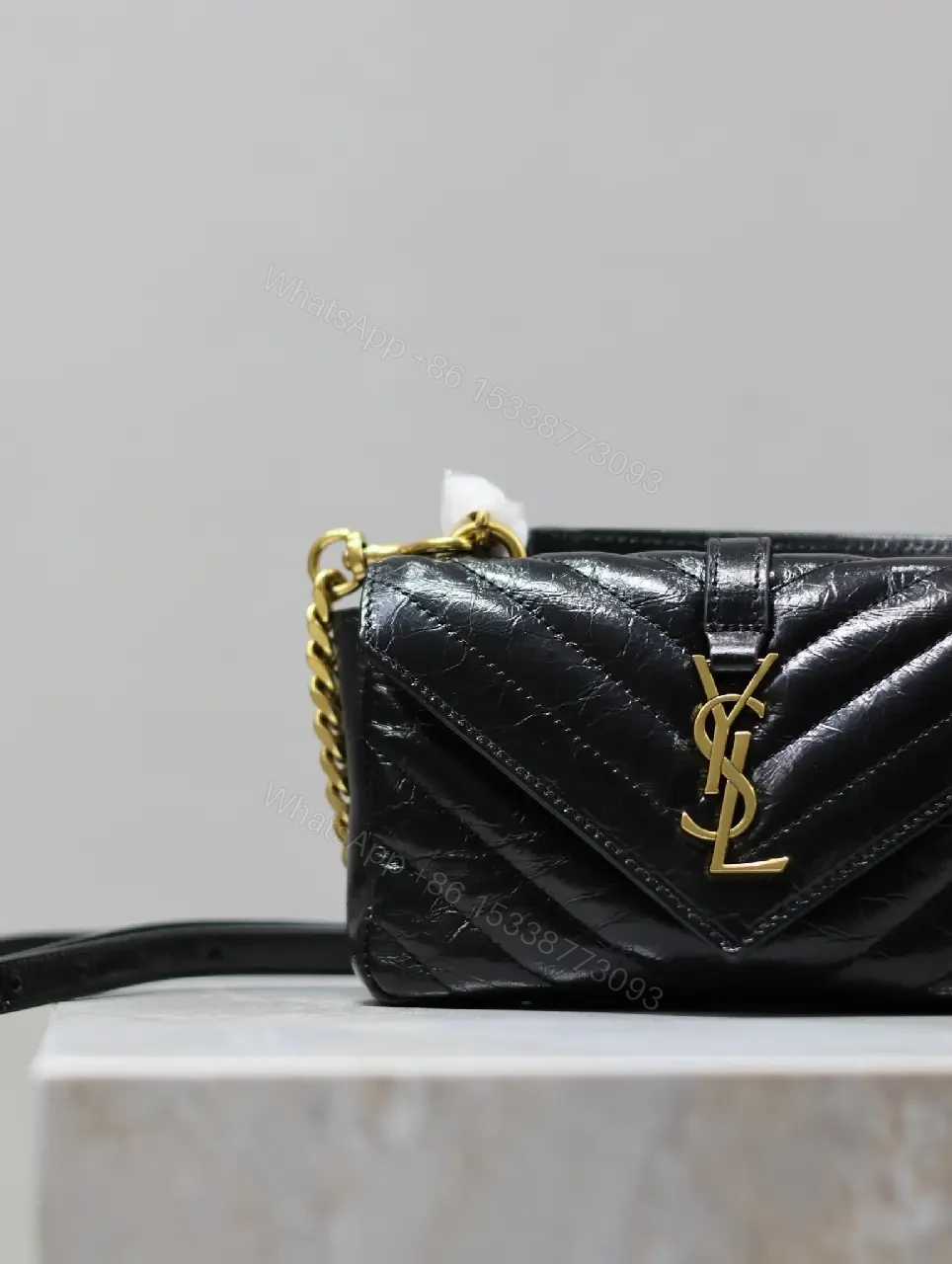 View 5 of Quilted Black Calfskin Crossbody, Luxe Chevron, Compact Carryall