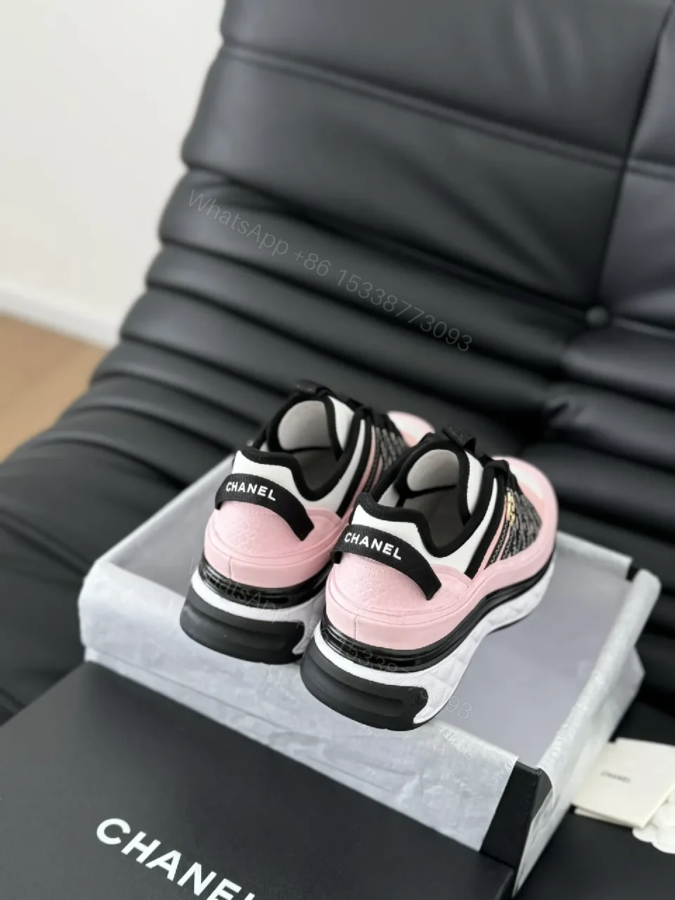 View 6 of Pink & Black Patterned Low-Top Sneakers with Luxe Details