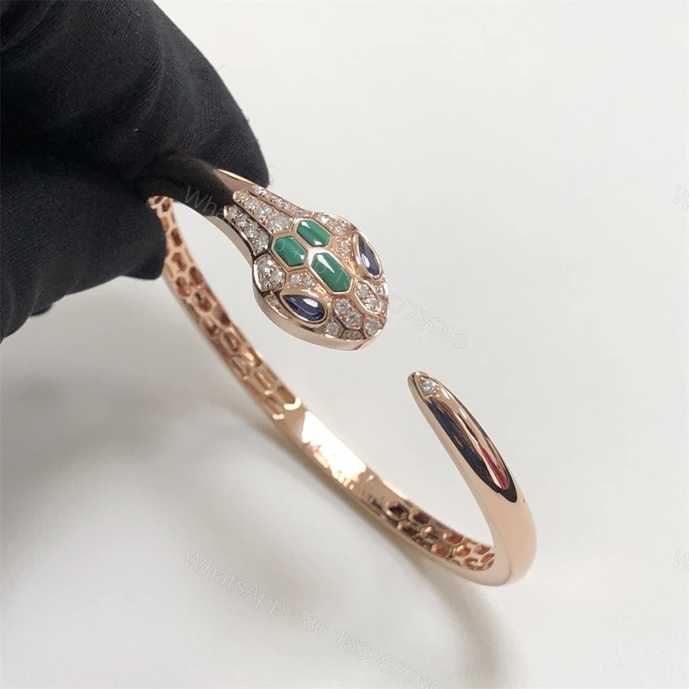 View 3 of Bvlgari Rose Gold Serpenti Bracelet Malachite Sapphire Diamonds 356201