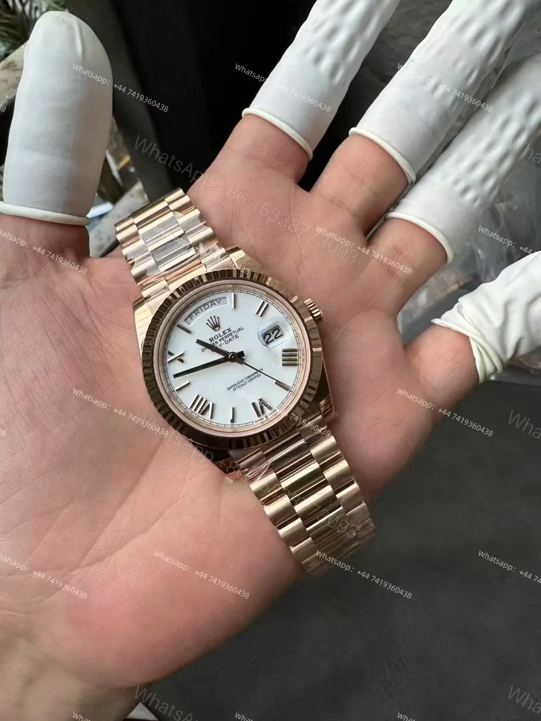View 9 of Rolex Day-Date M228235-0032 1:1 Replica Rose Gold White Dial 40MM 3255 Movement Presidential Bracelet Super Clone Watch
