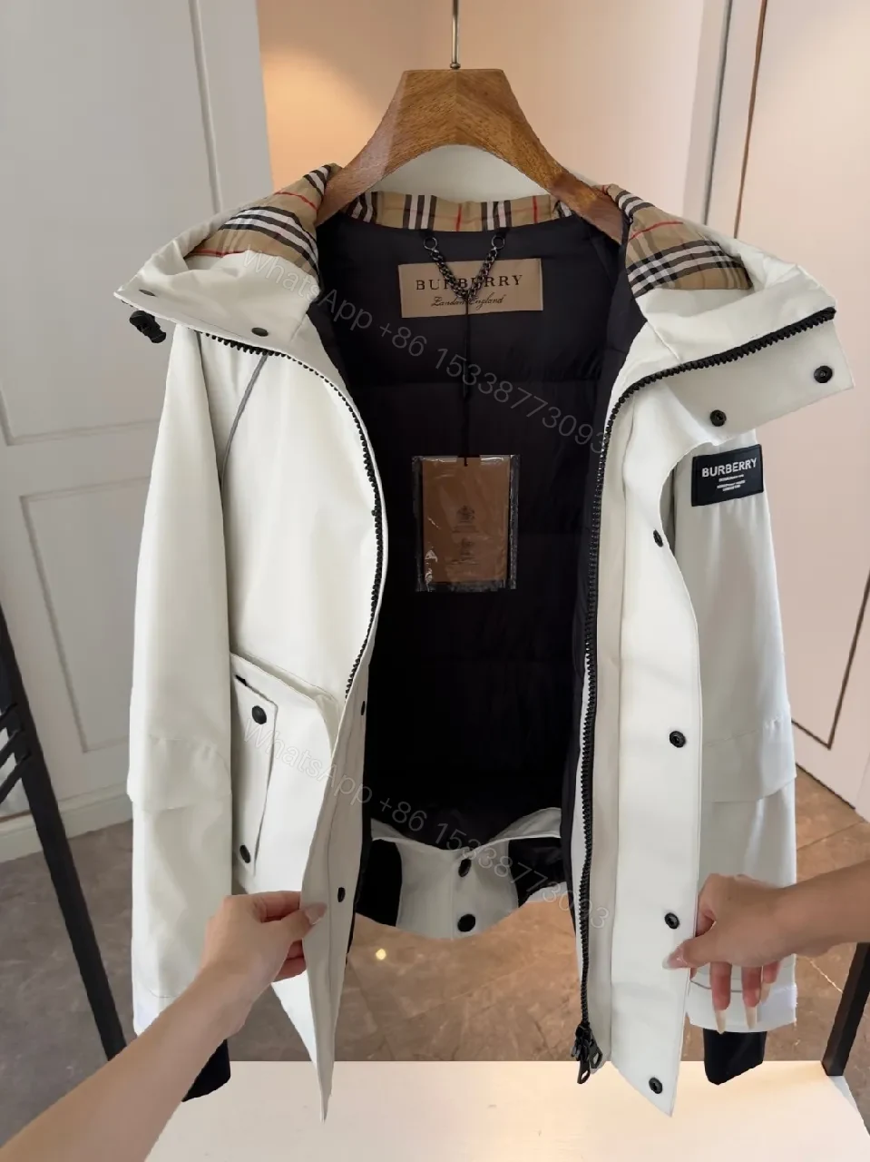 View 2 of White Weatherproof Parka with Leather Trim
