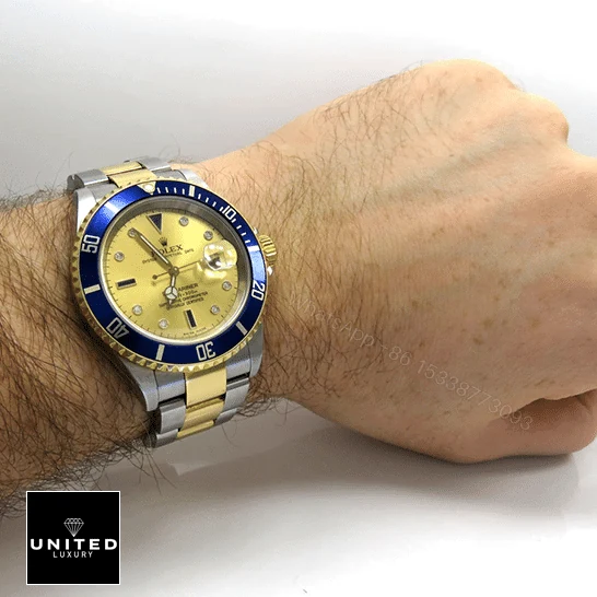 View 6 of Rolex Submariner Serti Two Tone Stainless Steel Gold Diamond 16613 Replica
