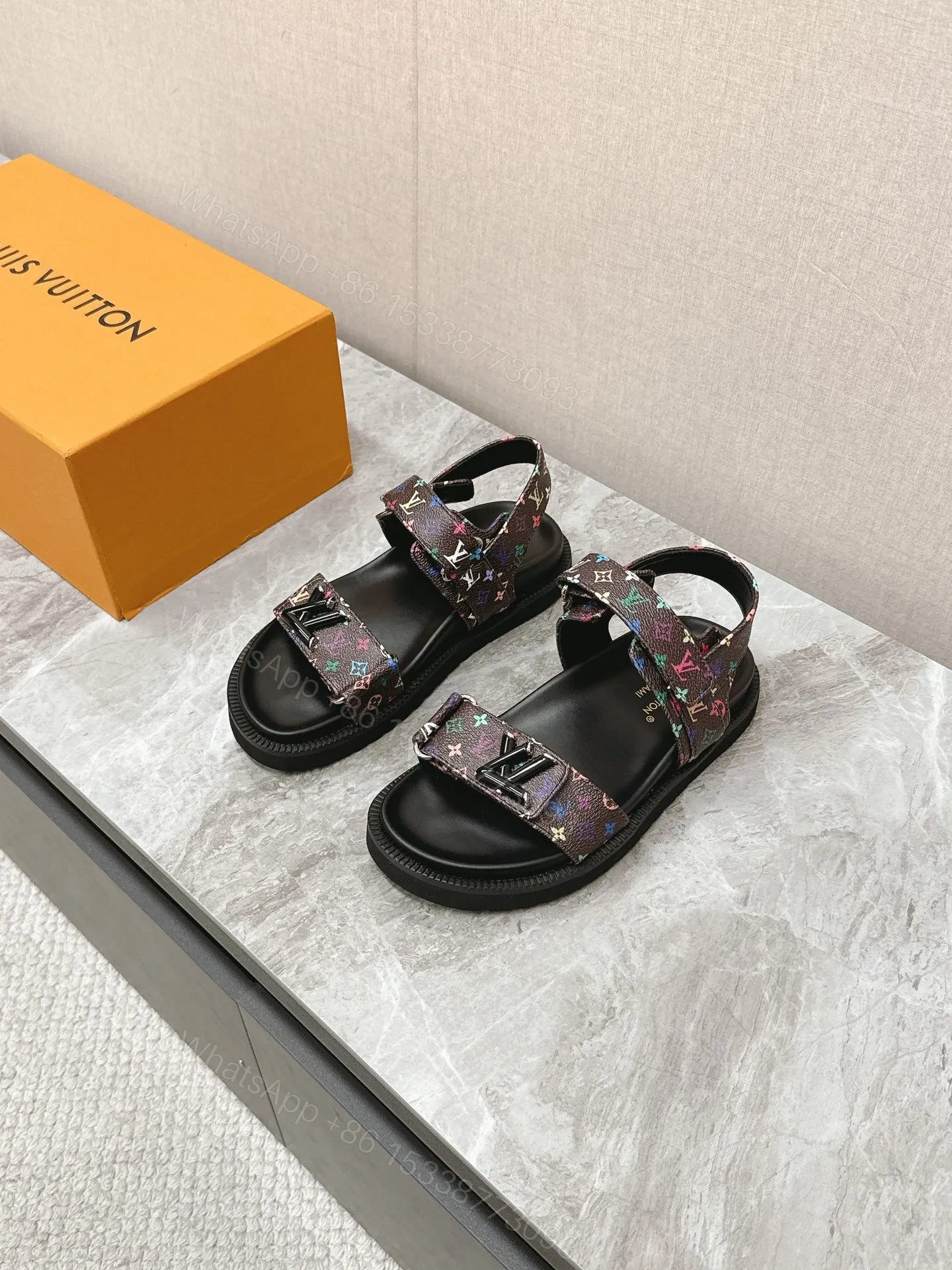 LV Women Multicolor Canvas Strap Black Sandals — view 1