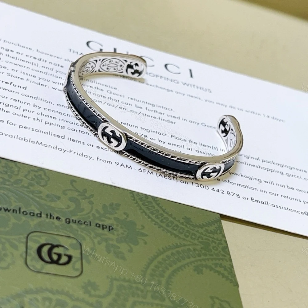 View 3 of GUCCI CUFF BRACELET INTERLOCKING GG STERLING SILVER BLACK ENAMEL