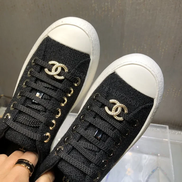 View 3 of Chanel-Inspired Canvas Sneakers: Black & White Luxe Comfort