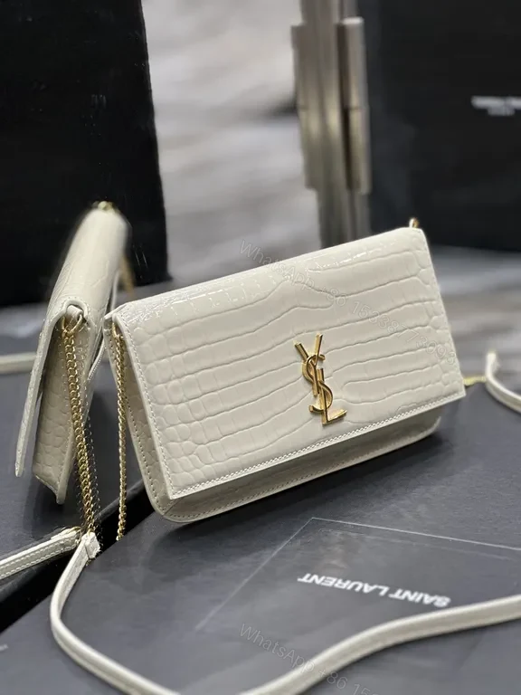 View 9 of Croc-Texture Mini Bag: Luxe YSL Gold Monogram Crossbody