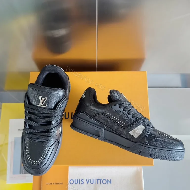 View 6 of Premium Black LV-Style High-Top Sneakers: Pebble Leather, Luxe-Edge