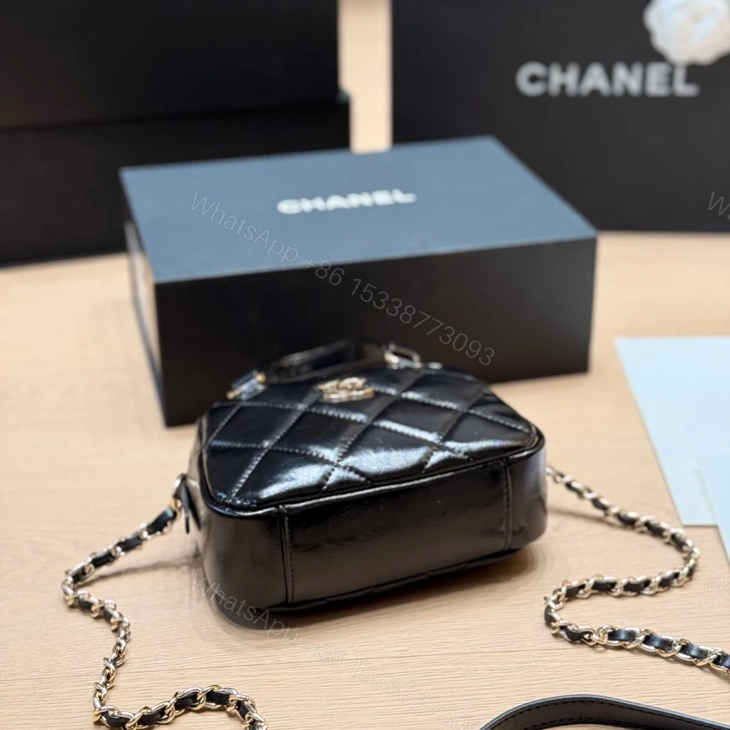 View 4 of Chanel Mini Bowling Bag Shiny And Gold Tone Black 18cm