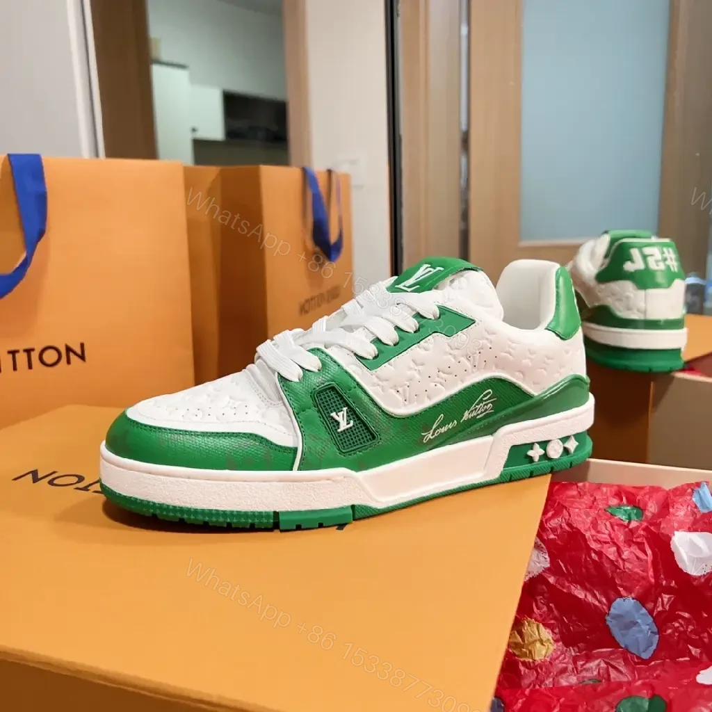 View 7 of White & Green Leather High-Top Sneakers with Bold Designer Stylistic Accents