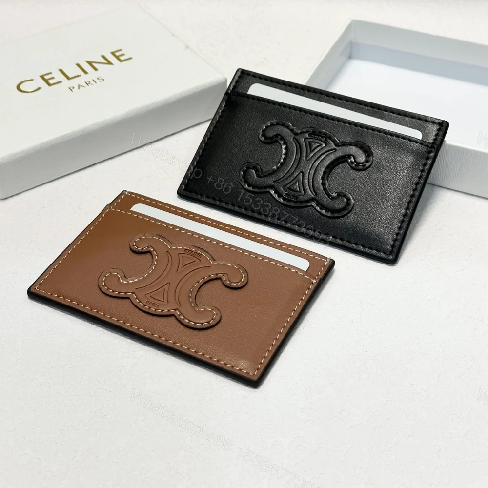 View 6 of CELINE CARD HOLDER IN SMOOTH LAMBSKIN TAN BLACK 9CM