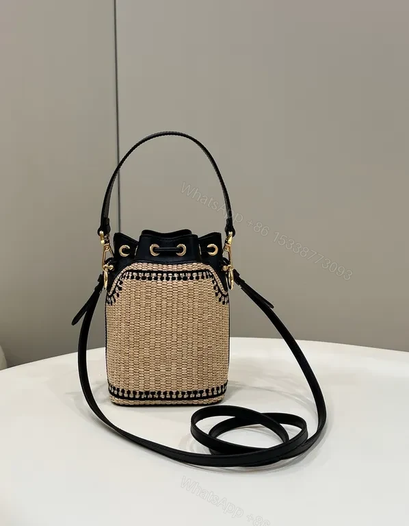 View 4 of Textured Bucket Bag with Bold Fendi Logo - Everyday Luxury Bag