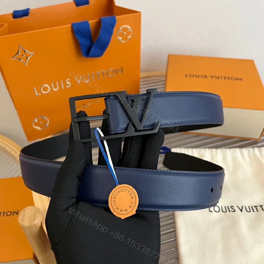 Chic Navy Leather Belt with LV Buckle — view 1