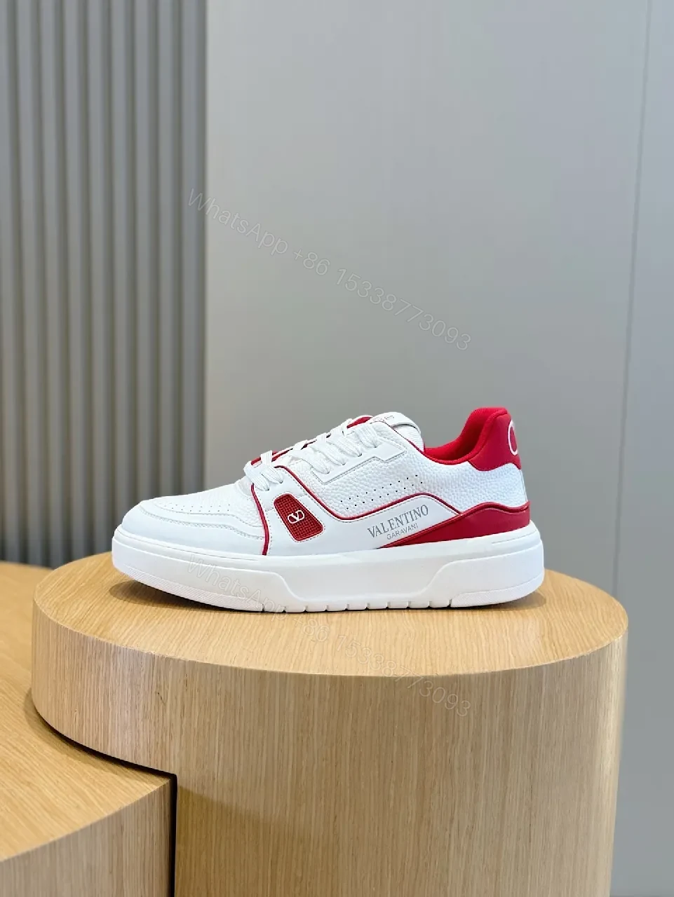 View 6 of White Leather Platform Sneakers with Red Piping, Casual Luxe Style, All-Day Comfort
