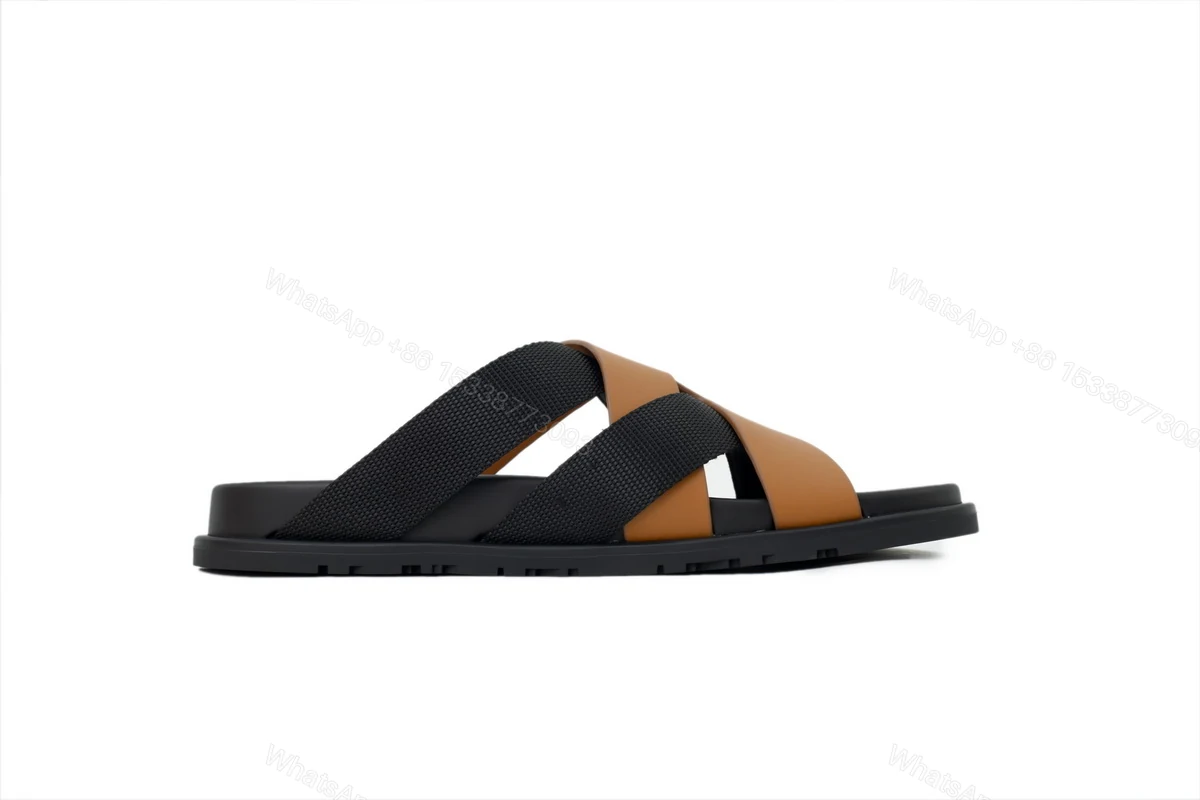 HERMES Coffee Cross Strap Slides — view 2