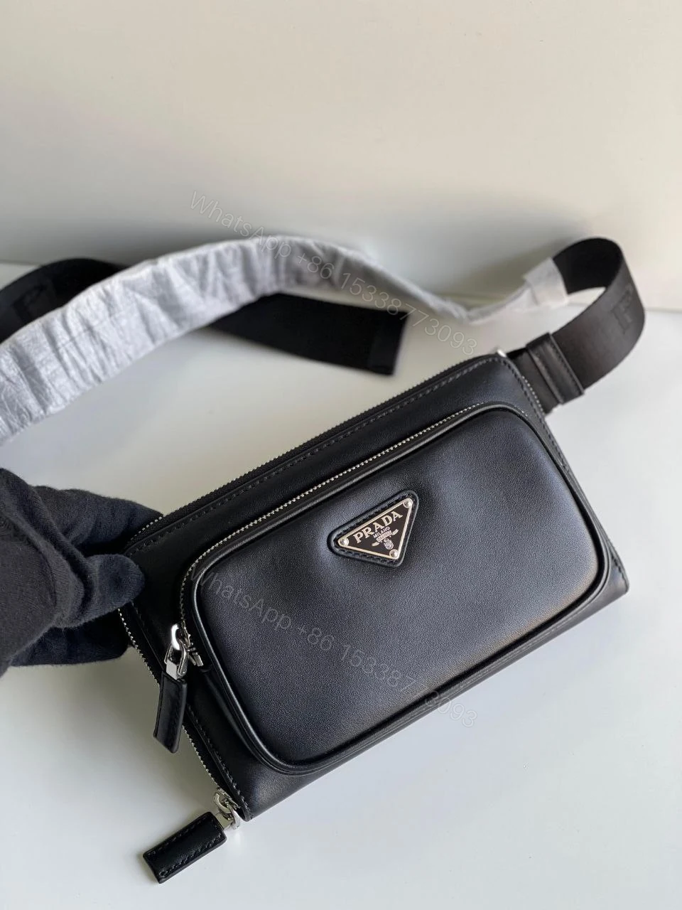 View 3 of Saffiano Leather Black Shoulder Bag