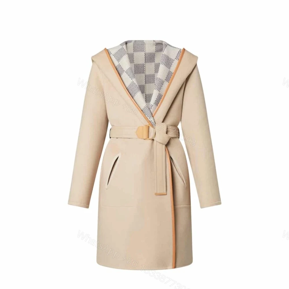 Louis Vuitton Reversible Damier Azur Hooded Wrap Coat Beige 1A9L0P — view 1