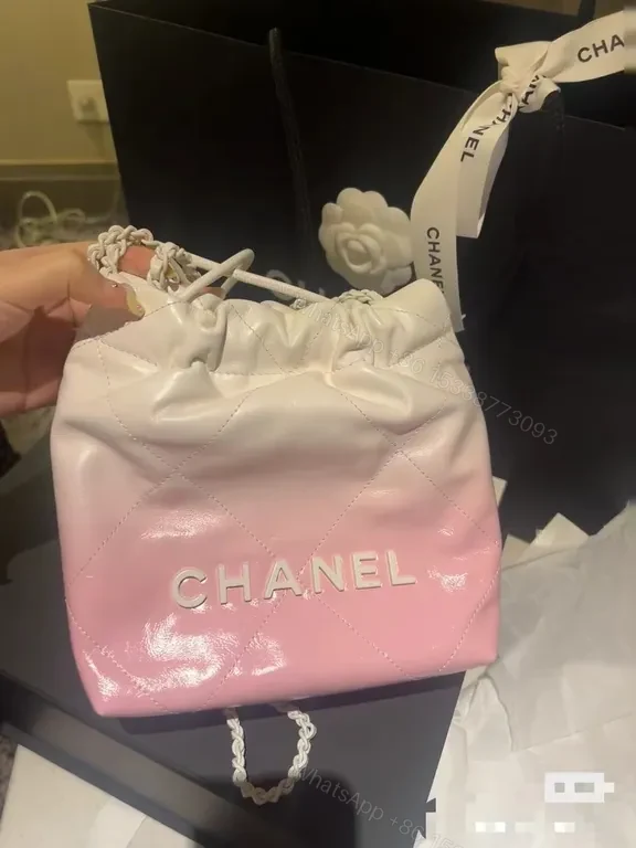 View 6 of Soft Gradient Quilted Bag with CHANEL Logo Chain Bag