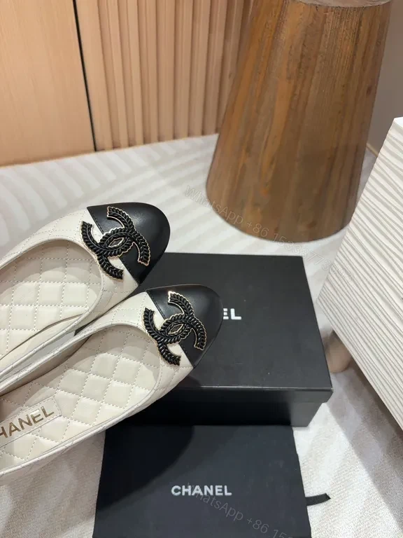 View 2 of Chanel-Style Quilted Two-Tone Flats with Logo