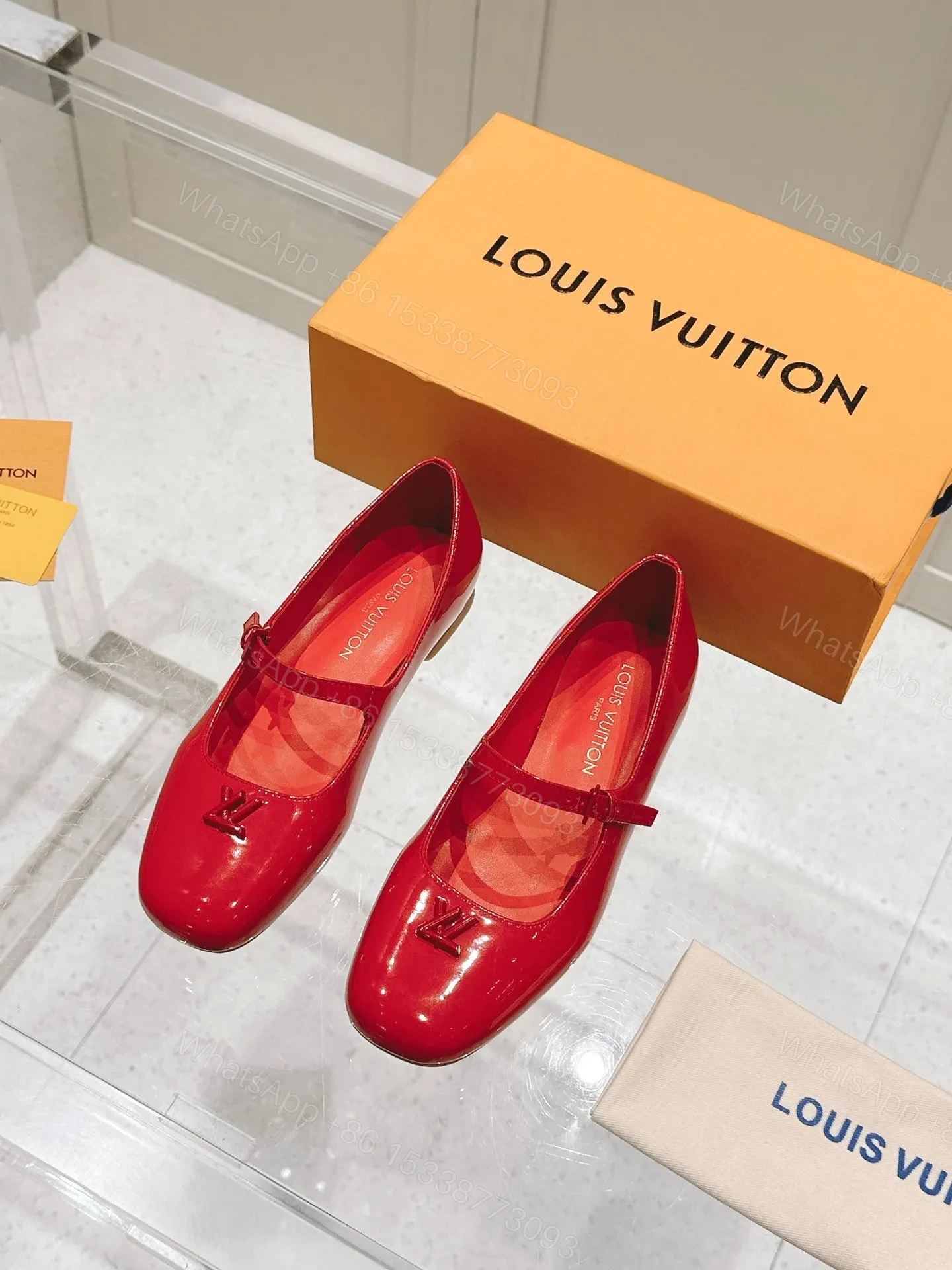 LV Women Red Patent Leather Mary Jane Flats — view 1