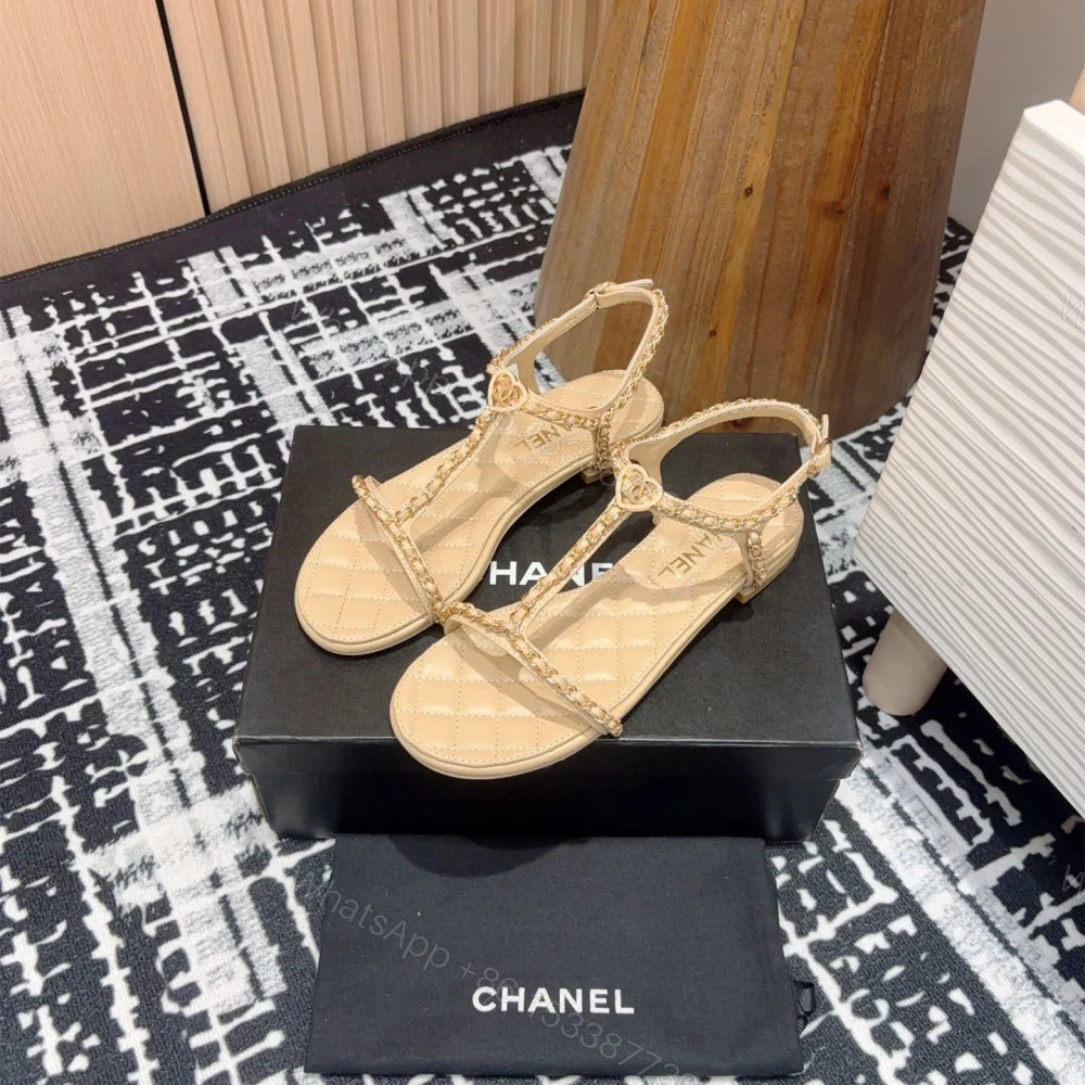 View 3 of 高仿Chanel*25C系列G46111B小羊皮平底涼鞋米黃免檢版