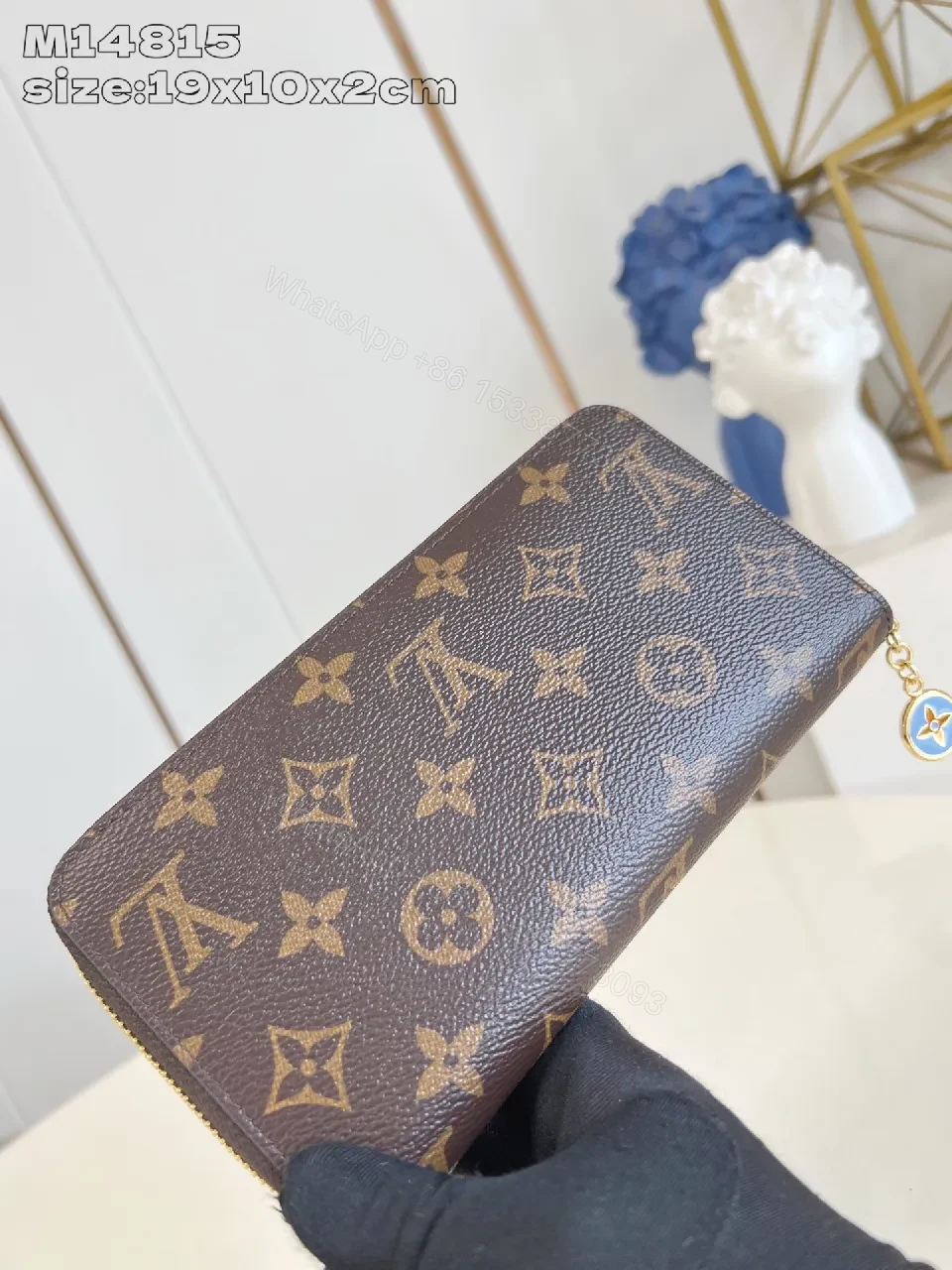 View 4 of Brown Monogram Wallet with Gold-Tone Accent
