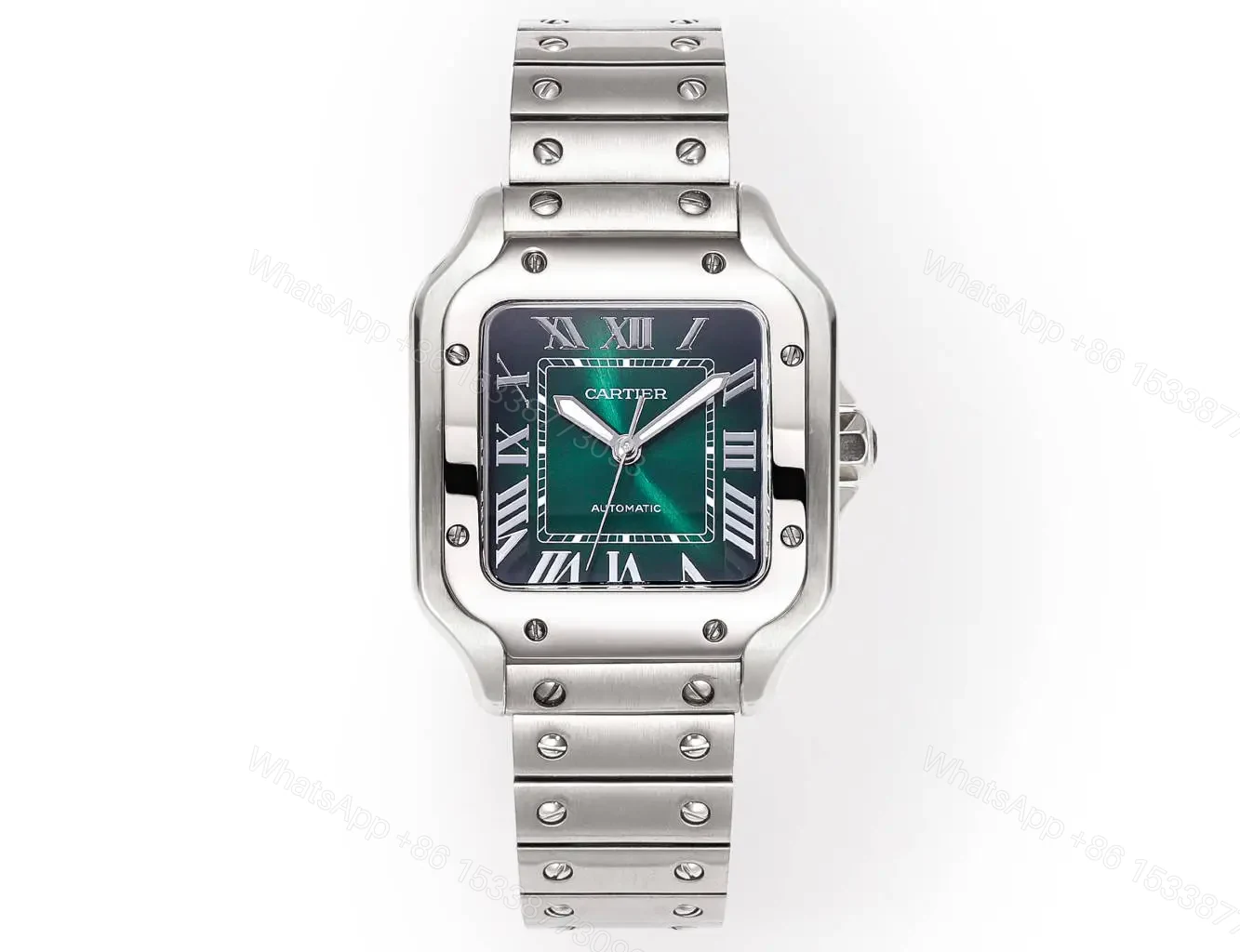 View 2 of Cartier super clone Santos Green Dial Diamond Steel Bracelet Premium 40MM RG-CARTIER-SANTOS-GRN-DIA-STL-40