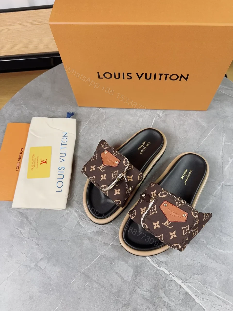 View 6 of Brown Monogram Leather-Trim Slides: Everyday Luxury Footwear